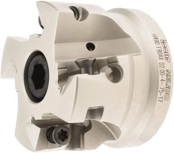 Iscar - 4 Inserts, 2" Cut Diam, 3/4" Arbor Diam, 0.642" Max Depth of Cut, Indexable Square-Shoulder Face Mill - 0/90° Lead Angle, 1.57" High, H490 AN.X 1706 Insert Compatibility, Through Coolant, Series Helido - Apex Tool & Supply