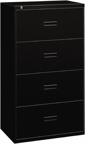 Basyx - 36" Wide x 53-1/4" High x 19-1/4" Deep, 4 Drawer Lateral File - Steel, Black - Apex Tool & Supply