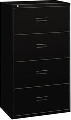 Basyx - 36" Wide x 53-1/4" High x 19-1/4" Deep, 4 Drawer Lateral File - Steel, Black - Apex Tool & Supply