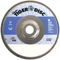 Weiler - 40 Grit, 7" Disc Diam, 7/8" Center Hole, Type 29 Zirconia Alumina Flap Disc - 8,600 Max RPM, Aluminum Backing, Arbor Attaching System, Coated - Apex Tool & Supply