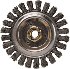 Weiler - 5" OD, 5/8" Arbor Hole, Stringer Bead Steel Wheel Brush - 1/2" Face Width, 7/8" Trim Length, 0.023" Filament Diam, 12,500 RPM - Apex Tool & Supply