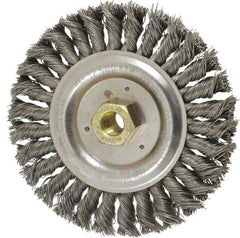 Weiler - 6" OD, 5/8" Arbor Hole, Stringer Bead Steel Wheel Brush - 1/2" Face Width, 1-1/8" Trim Length, 0.02" Filament Diam, 12,500 RPM - Apex Tool & Supply