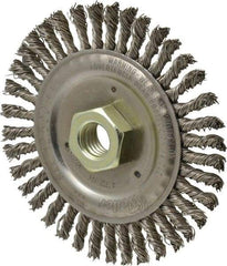 Weiler - 4-1/2" OD, 5/8" Arbor Hole, Knotted Stainless Steel Wheel Brush - 3/16" Face Width, 7/8" Trim Length, 0.02" Filament Diam, 12,500 RPM - Apex Tool & Supply