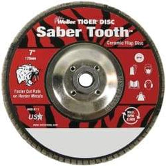 Weiler - 40 Grit, 7" Disc Diam, 5/8-11 Center Hole, Type 29 Ceramic Flap Disc - 8,600 Max RPM, Phenolic Backing, Arbor Attaching System, Coated - Apex Tool & Supply