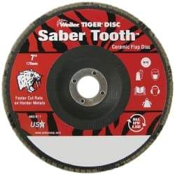Weiler - 80 Grit, 7" Disc Diam, 7/8" Center Hole, Type 29 Ceramic Flap Disc - 8,600 Max RPM, Phenolic Backing, Arbor Attaching System, Coated - Apex Tool & Supply