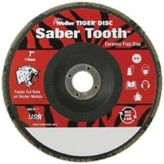 Weiler - 80 Grit, 7" Disc Diam, 7/8" Center Hole, Type 29 Ceramic Flap Disc - 8,600 Max RPM, Phenolic Backing, Arbor Attaching System, Coated - Apex Tool & Supply