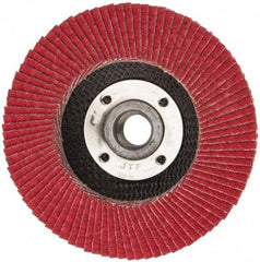 Weiler - 80 Grit, 4-1/2" Disc Diam, 5/8-11 Center Hole, Type 29 Ceramic Flap Disc - 13,000 Max RPM, Phenolic Backing, Arbor Attaching System, Coated - Apex Tool & Supply