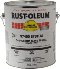 Rust-Oleum - 1 Gal White Flat Finish Alkyd Enamel Paint - 230 to 425 Sq Ft per Gal, Interior/Exterior, Direct to Metal, <340 gL VOC Compliance - Apex Tool & Supply