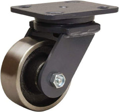 Hamilton - 4" Diam x 1-1/2" Wide x 5-5/8" OAH Top Plate Mount Swivel Caster - Forged Steel, 1,400 Lb Capacity, Straight Roller Bearing, 4 x 5" Plate - Apex Tool & Supply