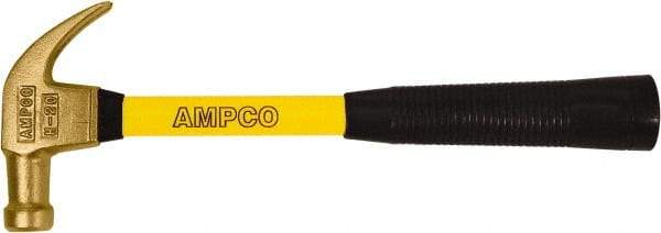 Ampco - 3/4 Lb Head, Curved Claw Hammer - 14" OAL, Aluminum Bronze Head, 1" Face Diam, Smooth Face, Fiberglass Handle with Grip - Apex Tool & Supply
