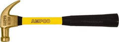 Ampco - 3/4 Lb Head, Curved Claw Hammer - 14" OAL, Aluminum Bronze Head, 1" Face Diam, Smooth Face, Fiberglass Handle with Grip - Apex Tool & Supply