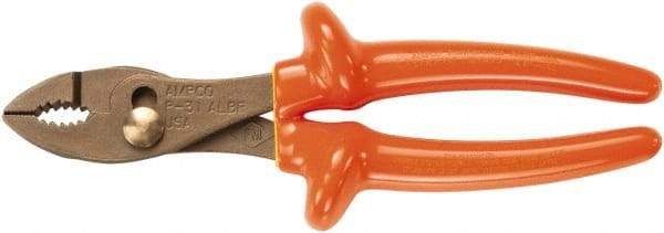 Ampco - 8-3/16" OAL, Insulated Adjustable Combination Pliers - Grooved Jaw, 1000 Volt Insulated Handles - Apex Tool & Supply