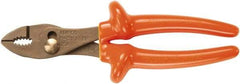 Ampco - 8-3/16" OAL, Insulated Adjustable Combination Pliers - Grooved Jaw, 1000 Volt Insulated Handles - Apex Tool & Supply