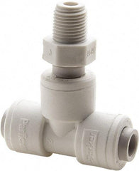 Parker - 1/2" Outside Diam, 3/8 NPTF, Polypropylene Push-to-Connect Tube Male Swivel Branch Tee - 150 Max psi, White - Apex Tool & Supply