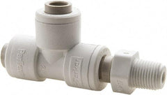 Parker - 1/2" Outside Diam, 3/8 NPTF, Polypropylene Push-to-Connect Tube Male Swivel Run Tee - 150 Max psi, White - Apex Tool & Supply