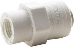 Parker - 1/2" Outside Diam, 3/8 NPTF, Polypropylene Push-to-Connect Tube Female Connector - 150 Max psi, White - Apex Tool & Supply