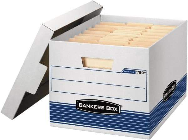 BANKERS BOX - 1 Compartment, 12 Inch Wide x 15 Inch Deep x 10 Inch High, File Storage Box - 1 Ply Bottom, 1 Ply End, 1 Ply Side, White and Blue - Apex Tool & Supply