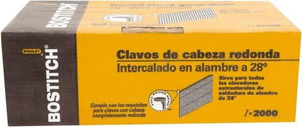 Stanley Bostitch - 12 Gauge 0.113" Shank Diam 2" Long Framing Nails for Power Nailers - Steel, Bright Finish, Ring Shank, Angled Stick Wire Collation, Round Head, Diamond Point - Apex Tool & Supply