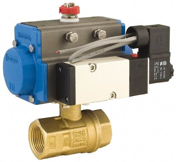 BONOMI - 3/4" Pipe, 600 psi WOG Rating Brass Pneumatic Spring Return with Solenoid Actuated Ball Valve - PTFE Seal, Full Port, 150 psi WSP Rating, NPT End Connection - Apex Tool & Supply