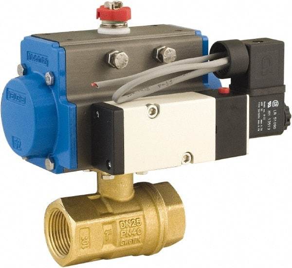 BONOMI - 4" Pipe, 600 psi WOG Rating Brass Pneumatic Double Acting with Solenoid Actuated Ball Valve - PTFE Seal, Full Port, 150 psi WSP Rating, NPT End Connection - Apex Tool & Supply