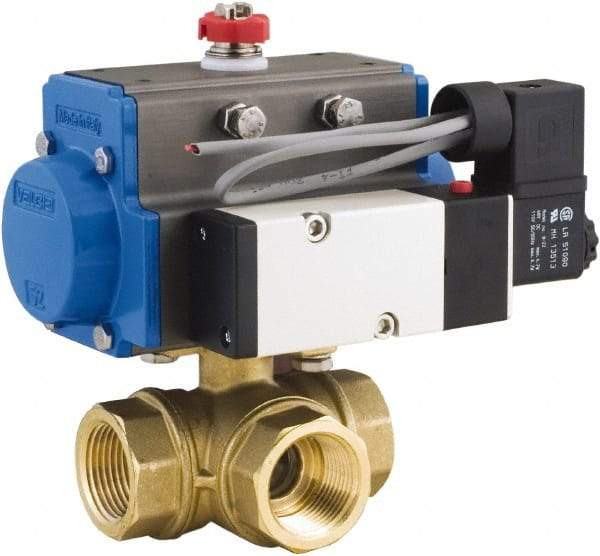 BONOMI - 3" Pipe, 400 psi WOG Rating Brass Pneumatic Double Acting with Solenoid Actuated Ball Valve - PTFE Seal, Standard Port, 100 psi WSP Rating, NPT End Connection - Apex Tool & Supply
