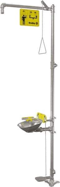 Bradley - 1-1/4" Inlet, 22 GPM shower Flow, Drench shower, Eye & Face Wash Station - Bowl, Triangular Pull Rod, Push Handle & Foot Pedal Activated, Stainless Steel Pipe, 316 Stainless Steel Shower Head, 5.1 GPM Bowl Flow, Corrosion Resistant - Apex Tool & Supply