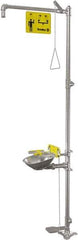Bradley - 1-1/4" Inlet, 22 GPM shower Flow, Drench shower, Eye & Face Wash Station - Bowl, Triangular Pull Rod, Push Handle & Foot Pedal Activated, Stainless Steel Pipe, 316 Stainless Steel Shower Head, 5.1 GPM Bowl Flow, Corrosion Resistant - Apex Tool & Supply