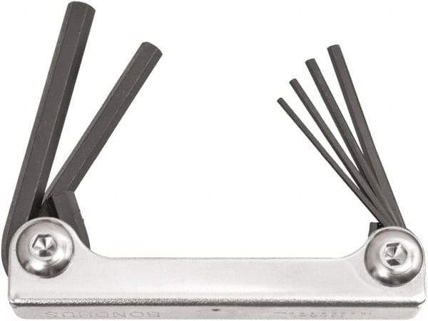Bondhus - 6 Piece Fold-Up Ball End Hex Key Set - Hex Range 3 to 10mm, 7-1/2" OAL, Protanium High Torque Steel - Apex Tool & Supply