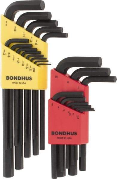 Bondhus - 22 Piece L-Key Hex Key Set - Hex Range 0.05 to 3/8", 11" OAL, Protanium High Torque Steel - Apex Tool & Supply