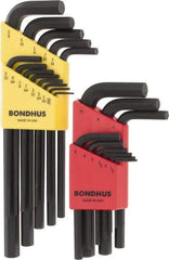 Bondhus - 22 Piece L-Key Hex Key Set - Hex Range 0.05 to 3/8", 11" OAL, Protanium High Torque Steel - Apex Tool & Supply
