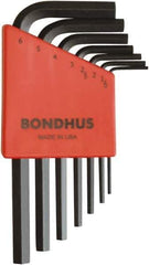 Bondhus - 7 Piece L-Key Ball End Hex Key Set - Hex Range 1.5 to 6mm, 8" OAL, Protanium High Torque Steel - Apex Tool & Supply