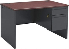Hon - Steel-Reinforced High-Pressure Laminate/Metal Right Pedestal Desk - 48" Wide x 30" Deep x 29" High, Mahogany/Charcoal - Apex Tool & Supply