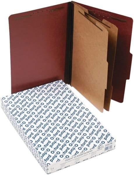 Pendaflex - 8-1/2 x 14", Legal, Red, Classification Folders with Top Tab Fastener - 11 Point Stock, 2/5 Tab Cut Location - Apex Tool & Supply