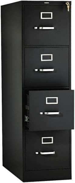 Hon - 15" Wide x 52" High x 26-1/2" Deep, 4 Drawer Vertical File with Lock - Steel, Black - Apex Tool & Supply