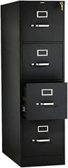 Hon - 15" Wide x 52" High x 26-1/2" Deep, 4 Drawer Vertical File with Lock - Steel, Black - Apex Tool & Supply