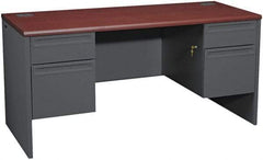 Hon - 69" Long x 29-1/2" High x 29-1/2" Deep, 4 Drawer Kneespace Credenza - Mahogany/Charcoal (Color), Metal - Apex Tool & Supply