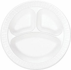 DART - Dart Concorde Foam Plate, 3-compartment, 10 1/4" - White - Apex Tool & Supply