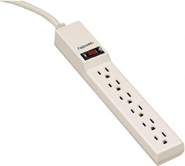 FELLOWES - 6 Outlets, 120 Volts, 15 Amps, 4' Cord, Standard Power Outlet Strip - Floor Mount, 5-15R NEMA Configuration - Apex Tool & Supply