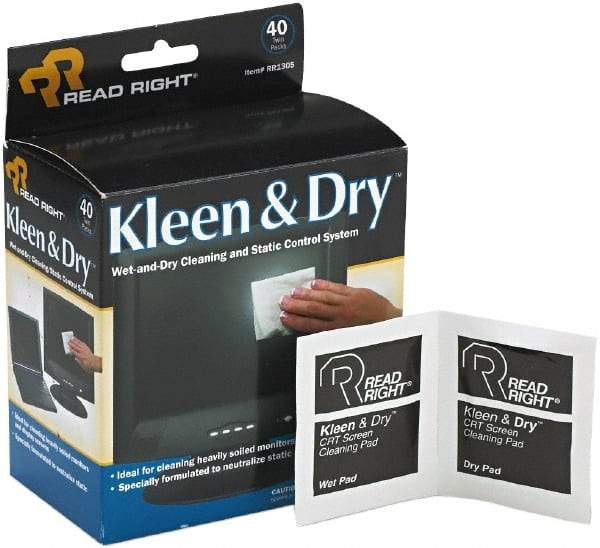 READ RIGHT - Pre-Moistened Screen Cleaning Wipes - Box, 5" x 5" Sheet Size, White - Apex Tool & Supply