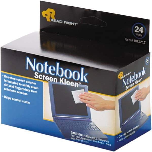 READ RIGHT - Pre-Moistened Screen Cleaning Wipes - Box, 5" x 7" Sheet Size, White - Apex Tool & Supply