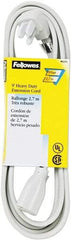 FELLOWES - 9', 14/3 Gauge/Conductors, Gray Indoor Extension Cord - 1 Receptacle, 15 Amps, NEMA 5-15R - Apex Tool & Supply