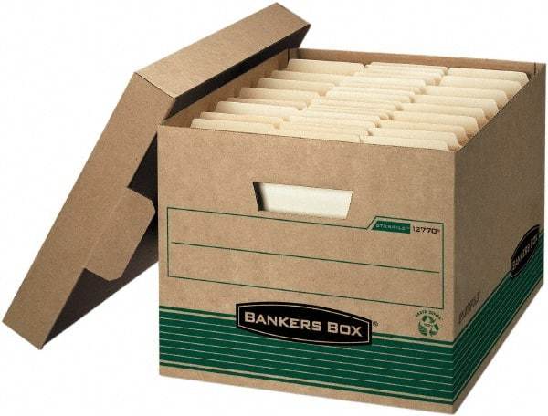 BANKERS BOX - 1 Compartment, 12 Inch Wide x 15 Inch Deep x 10 Inch High, File Storage Box - Paper, Kraft and Green - Apex Tool & Supply