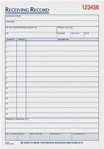 TOPS - 50 Sheet, 5-1/2 x 7-7/8", Receiving Record Book - White - Apex Tool & Supply