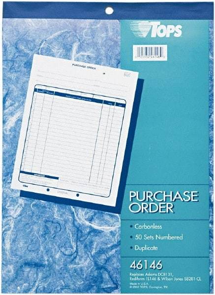 TOPS - 50 Sheet, 8-3/8 x 10-3/16", Purchase Order Book - White - Apex Tool & Supply