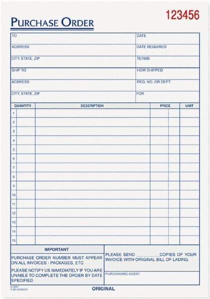 TOPS - 50 Sheet, 5-9/16 x 7-15/16", Purchase Order Book - White - Apex Tool & Supply