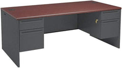 Hon - Steel-Reinforced High-Pressure Laminate/Metal Double Pedestal Desk - 72" Wide x 36" Deep x 29" High, Mahogany/Charcoal - Apex Tool & Supply