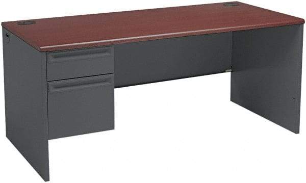 Hon - Steel-Reinforced High-Pressure Laminate/Metal Left Pedestal Desk - 66" Wide x 30" Deep x 29" High, Mahogany/Charcoal - Apex Tool & Supply