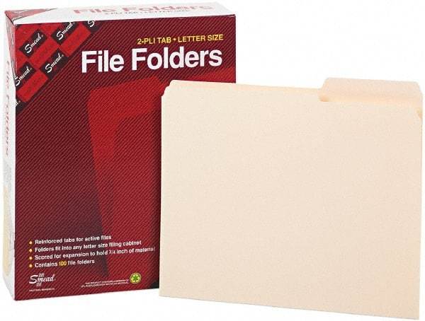 Samsill - 8-1/2 x 11", Letter Size, Manila, File Folders with Top Tab - 11 Point Stock, 2/5 Tab Cut Location - Apex Tool & Supply