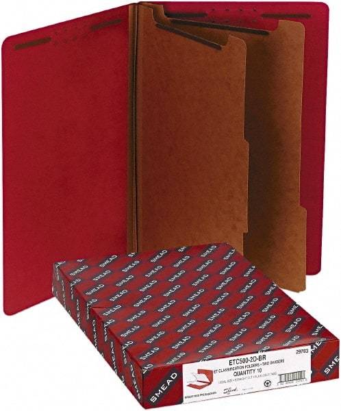 Samsill - 8-1/2 x 14", Legal, Bright Red, Classification Folders with End Tab Fastener - 11 Point Stock, Straight Tab Cut Location - Apex Tool & Supply
