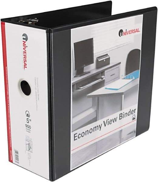 UNIVERSAL - 5" Sheet Capacity, 11 x 8-1/2", View Ring Binder - Vinyl, Black - Apex Tool & Supply